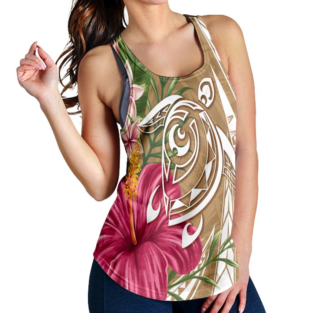 Hawaii Polynesian Turtle Tropical Hibiscus Plumeria Racerback Tank - Gold - AH - Polynesian Pride