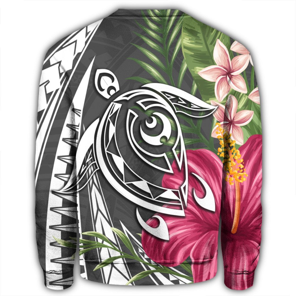 Hawaii Polynesian Turtle Tropical Hibiscus Plumeria Sweatshirt - Gray - AH - Polynesian Pride