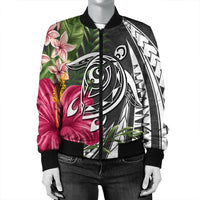 Hawaii Polynesian Turtle Tropical Hibiscus Plumeria Bomber Jacket - Gray - AH - Polynesian Pride