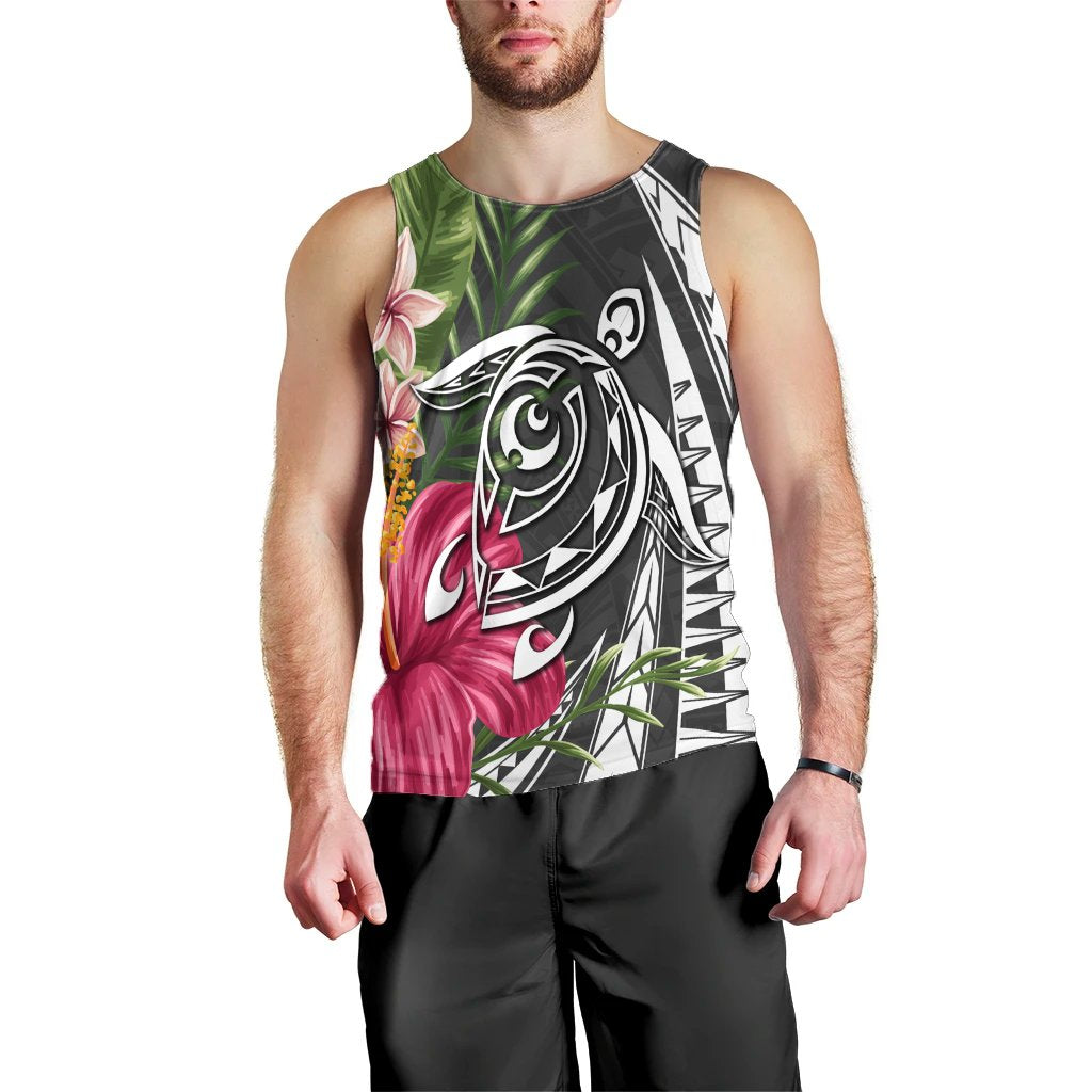 Hawaii Polynesian Turtle Tropical Hibiscus Plumeria Tank Top - Gray - AH Black - Polynesian Pride