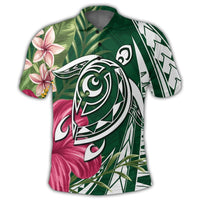 Hawaii Polynesian Turtle Tropical Hibiscus Plumeria Polo Shirt Green - Polynesian Pride