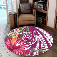 Hawaii Polynesian Turtle Tropical Hibiscus Plumeria Round Carpet - Pink - AH - Polynesian Pride