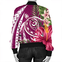 Hawaii Polynesian Turtle Tropical Hibiscus Plumeria Bomber Jacket - Pink - AH - Polynesian Pride
