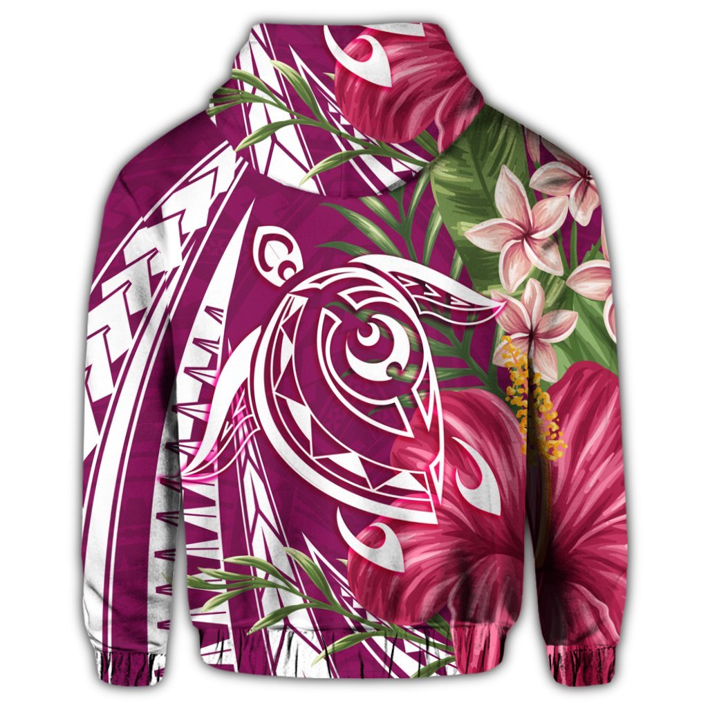 Hawaii Zip Hoodie Polynesian Turtle Tropical Hibiscus Plumeria Pink - Polynesian Pride