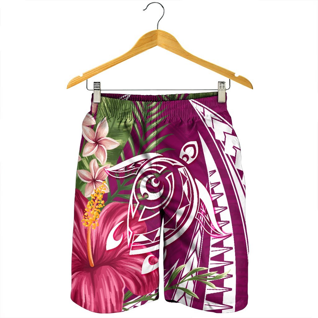 Hawaii Polynesian Turtle Tropical Hibiscus Plumeria Men's Shorts - Pink - AH - Polynesian Pride