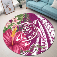 Hawaii Polynesian Turtle Tropical Hibiscus Plumeria Round Carpet - Pink - AH - Polynesian Pride