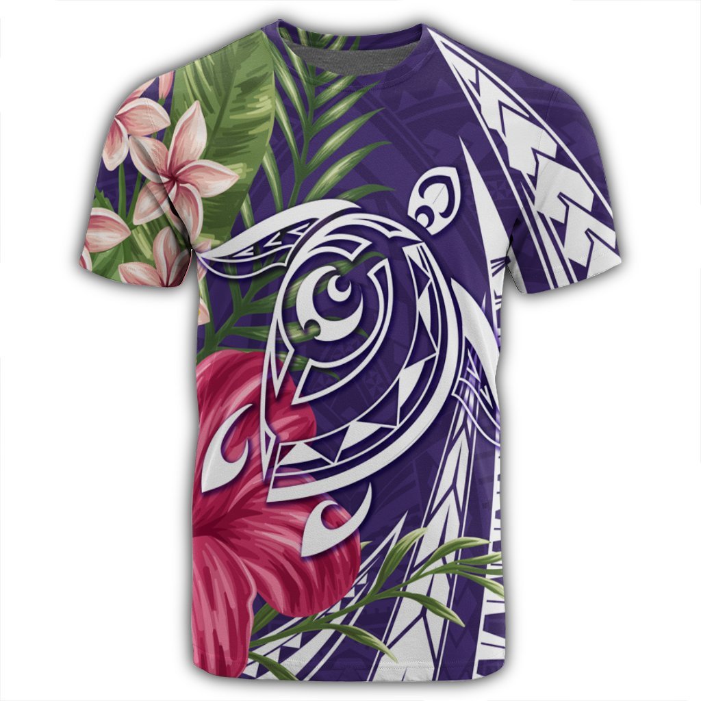 Hawaii Polynesian Turtle Tropical Hibiscus Plumeria T Shirt Purple - Polynesian Pride