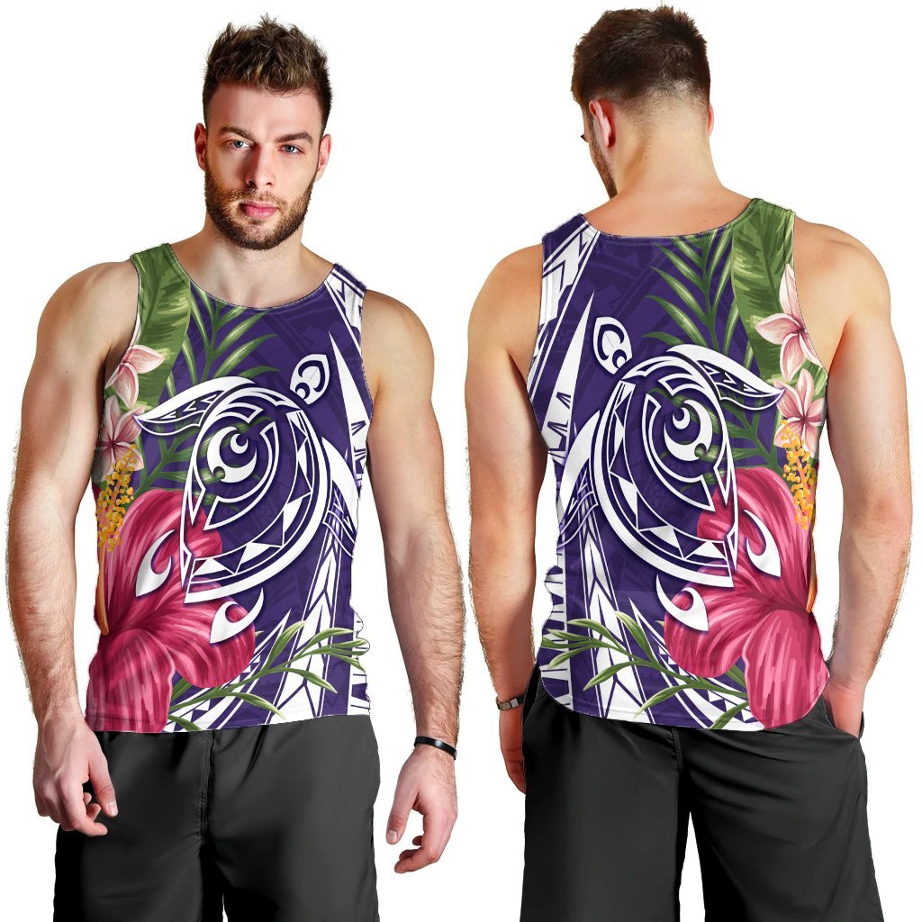 Hawaii Polynesian Turtle Tropical Hibiscus Plumeria Tank Top - Purple - AH - Polynesian Pride