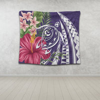 Hawaii Polynesian Turtle Tropical Hibiscus Plumeria Tapestry - Purple - AH - Polynesian Pride