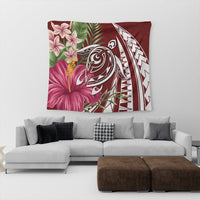 Hawaii Polynesian Turtle Tropical Hibiscus Plumeria Tapestry - Red - AH - Polynesian Pride