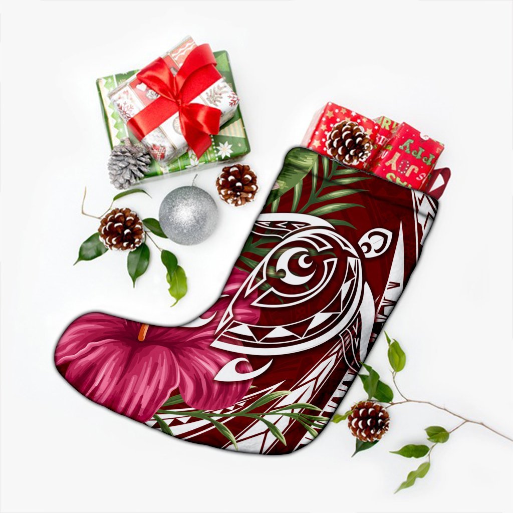 Hawaii Polynesian Turtle Tropical Hibiscus Plumeria Christmas Stocking - Red - AH - Polynesian Pride