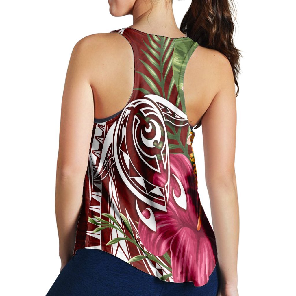 Hawaii Polynesian Turtle Tropical Hibiscus Plumeria Racerback Tank - Red - AH - Polynesian Pride