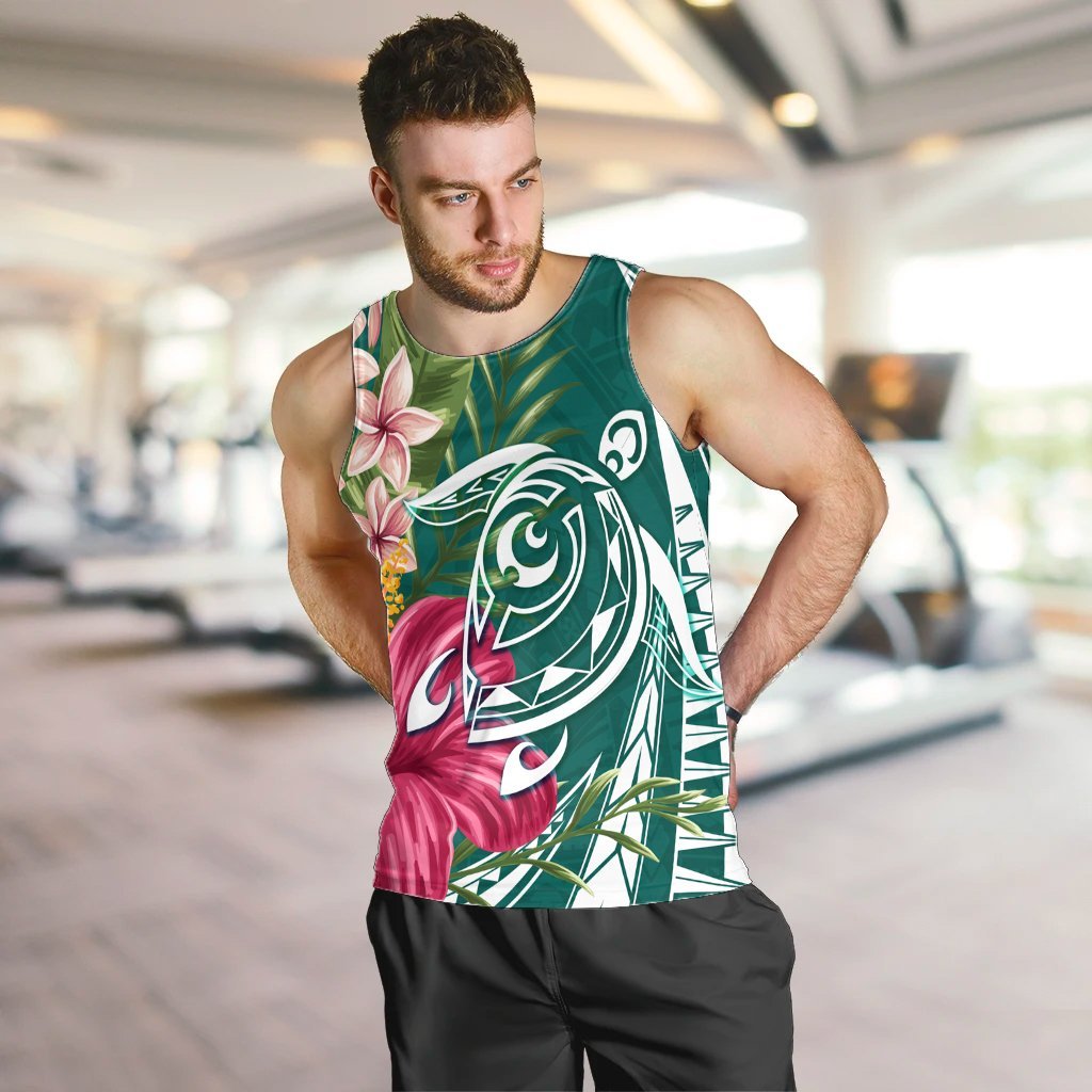 Hawaii Polynesian Turtle Tropical Hibiscus Plumeria Tank Top - Turquoise - AH - Polynesian Pride