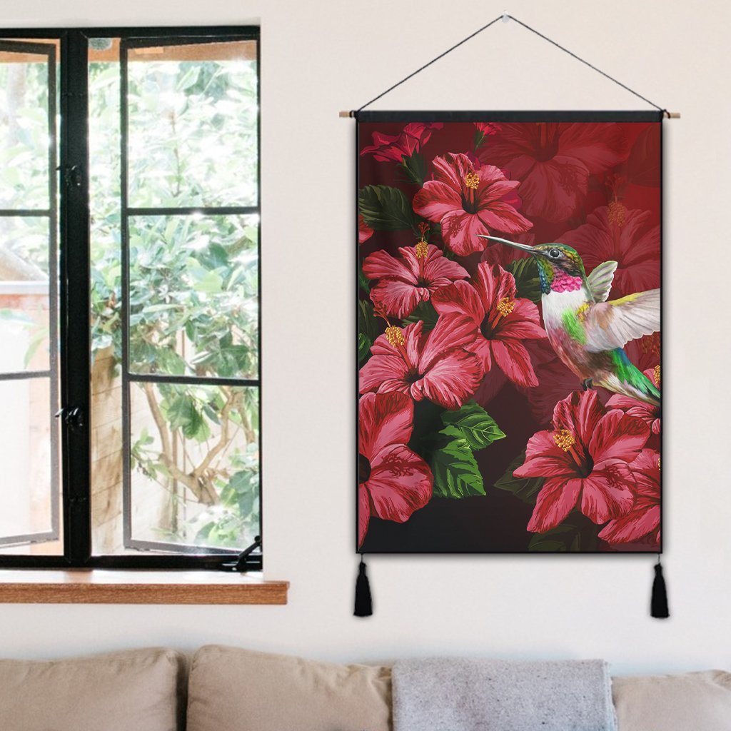 Hawaii Red Hibiscus Humming Bird Hanging Poster - AH - Polynesian Pride
