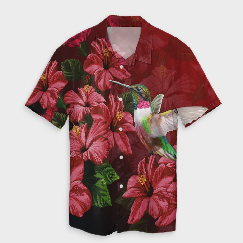 Hawaii Red Hibiscus Humming Bird Hawaiian Shirt - AH Unisex Black - Polynesian Pride