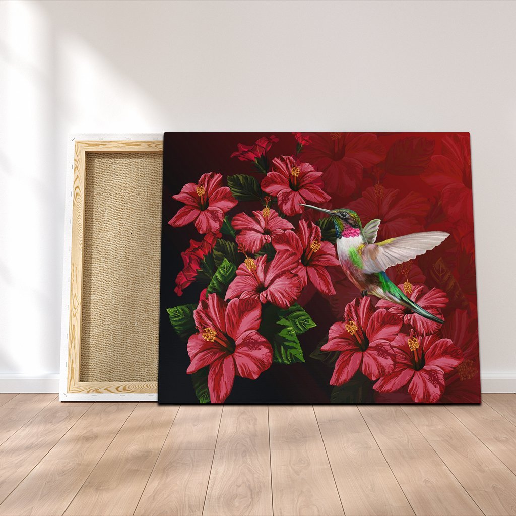 Hawaii Red Hibiscus Humming Bird Canvas - AH Canvas Poly-cotton - Polynesian Pride