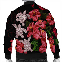 Hawaii Red Hibiscus Turtle Bomber Jacket - AH - Ray Style - Polynesian Pride