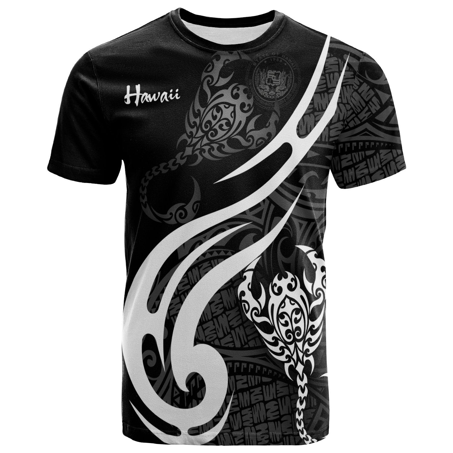 Hawaii T Shirt Scorpio Tribal Pattern Style White Unisex White - Polynesian Pride