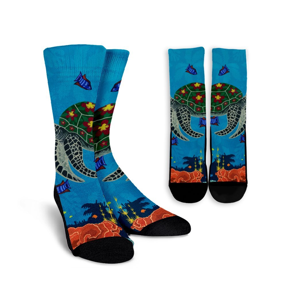 Hawaii Sea Cartoon Crew Socks - AH Crew Socks White - Polynesian Pride