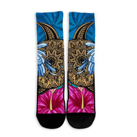 Hawaii Sea Turtle Hibiscus Coconut Tree Crew Socks - AH - Polynesian Pride