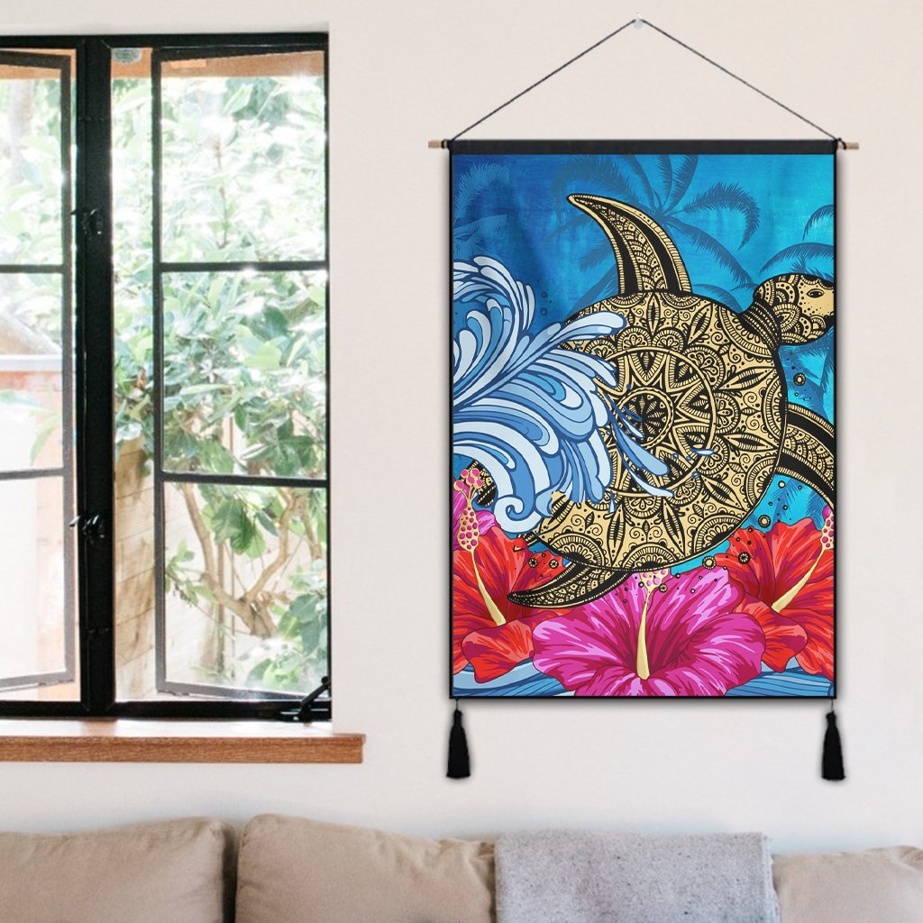 Hawaii Sea Turtle Hibiscus Coconut Tree Hanging Poster - AH - Polynesian Pride