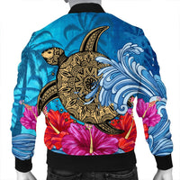 Hawaii Sea Turtle Hibiscus Coconut Tree Bomber Jacket - AH - Polynesian Pride