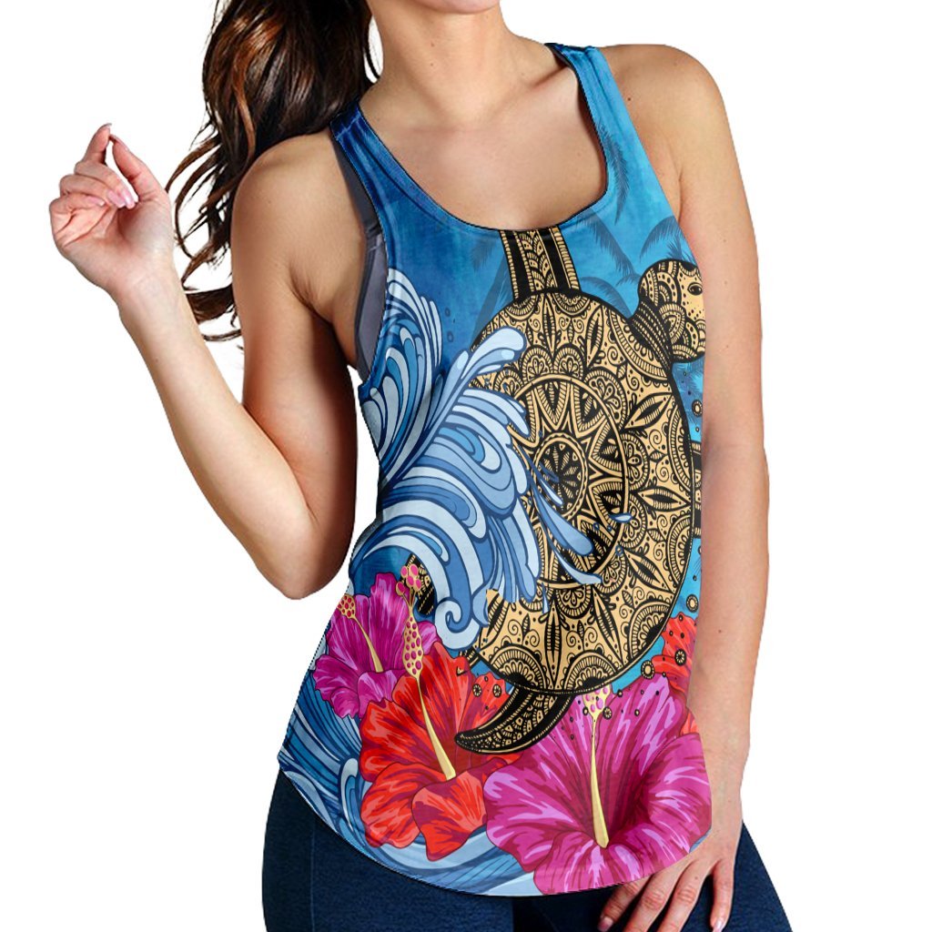 Hawaii Sea Turtle Hibiscus Coconut Tree Racerback Tank - AH - Polynesian Pride