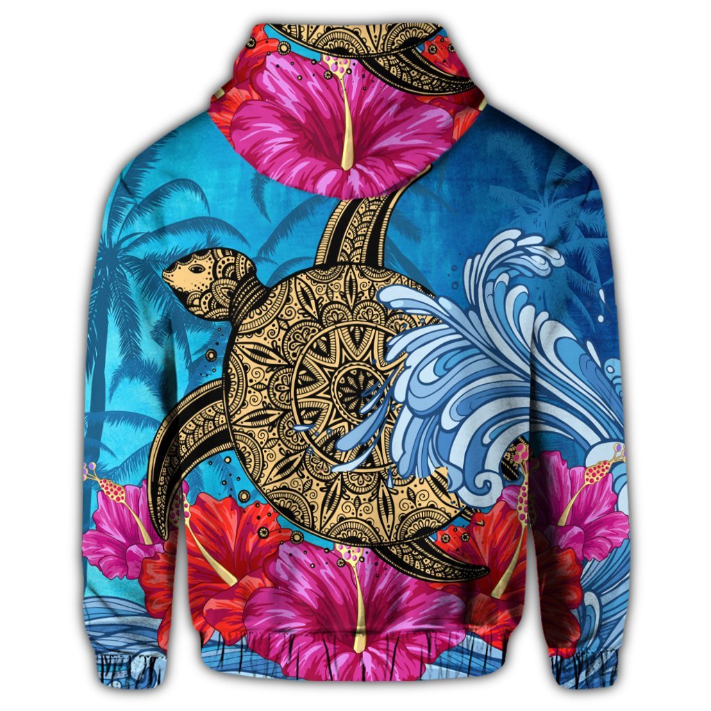 Hawaii Sea Turtle Hibiscus Coconut Tree Zip Hoodie - Polynesian Pride