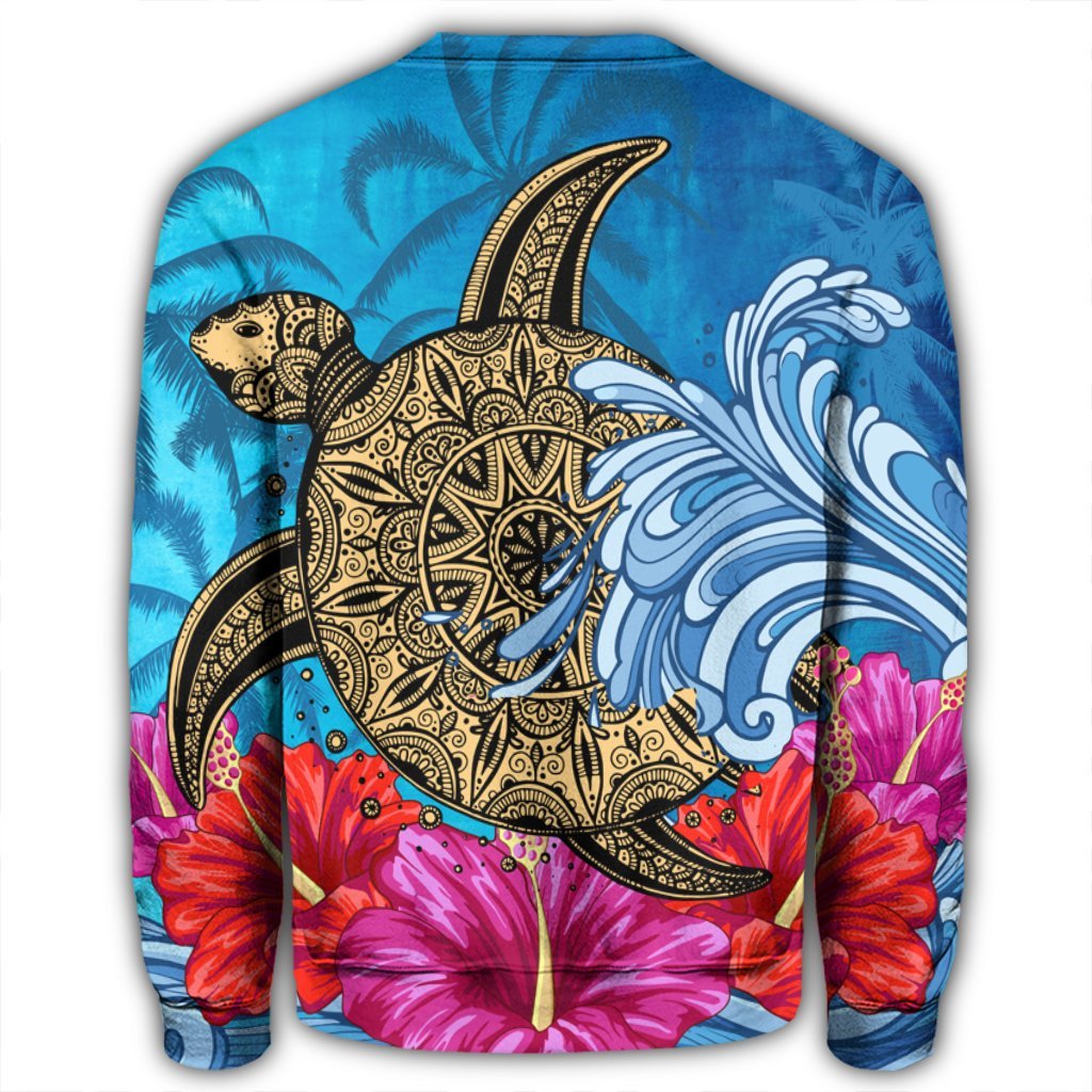 Hawaii Sea Turtle Hibiscus Coconut Tree Sweatshirt - AH - Polynesian Pride