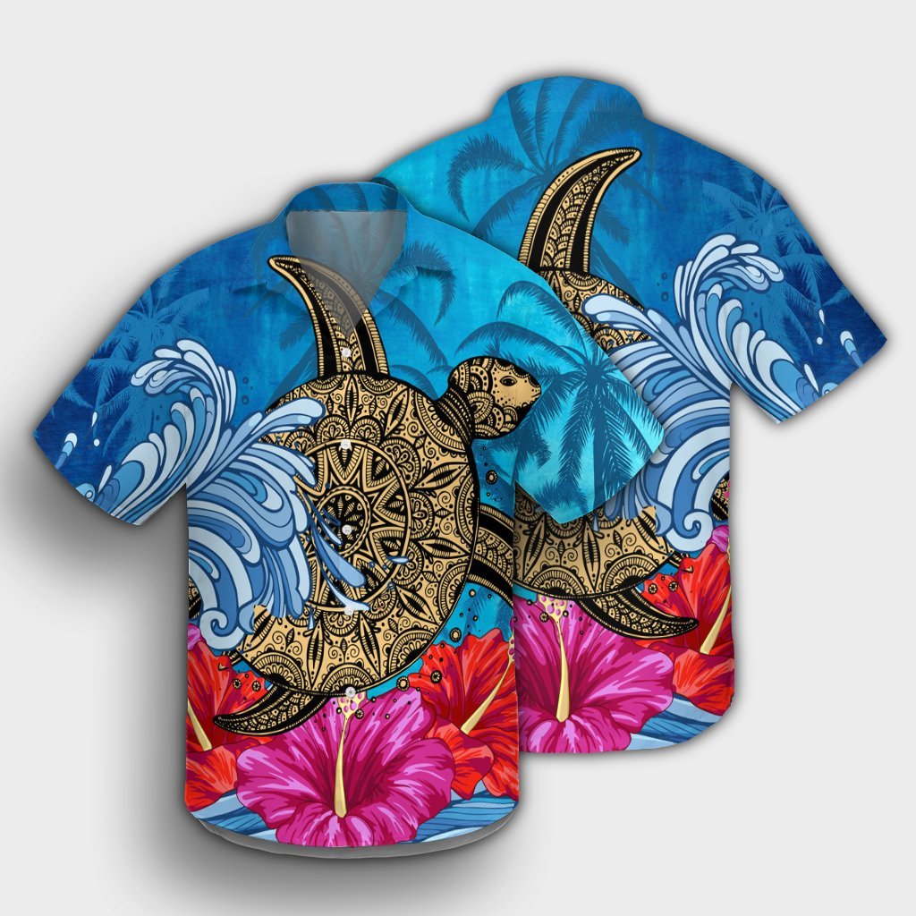 Hawaii Sea Turtle Hibiscus Coconut Tree Hawaiian Shirt - AH - Polynesian Pride