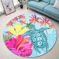Hawaii Sea Turtle Hibiscus Kanaka Round Carpet - AH - Polynesian Pride