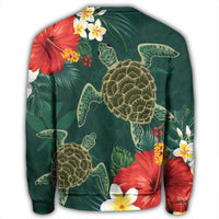 Hawaii Sea Turtle Hibiscus Plumria Sweatshirt - AH - Polynesian Pride