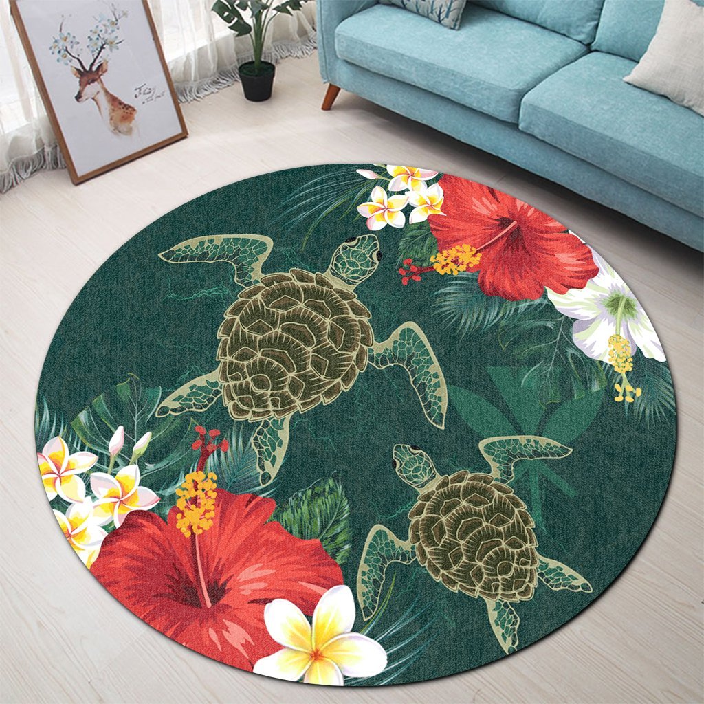 Hawaii Sea Turtle Hibiscus Plumria Round Carpet - AH - Polynesian Pride