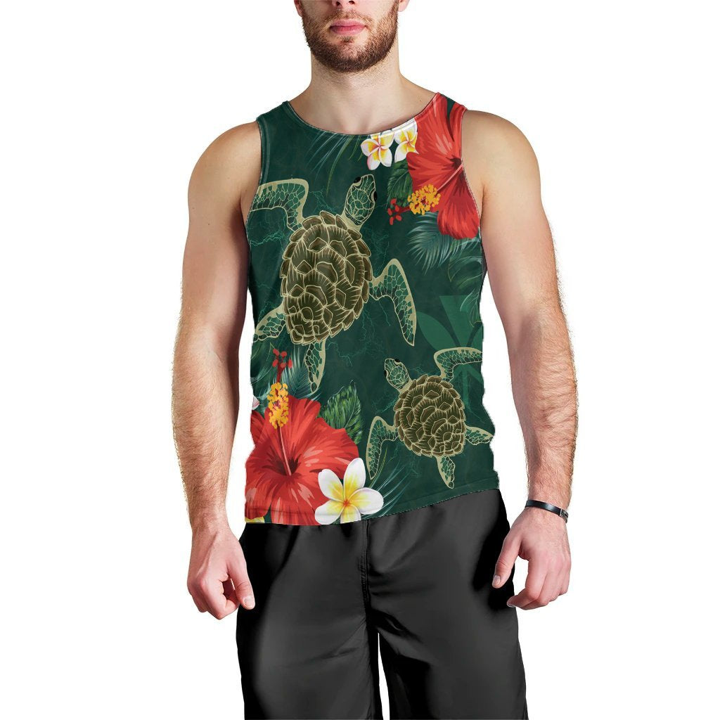 Hawaii Sea Turtle Hibiscus Plumria Tank Top - AH Black - Polynesian Pride