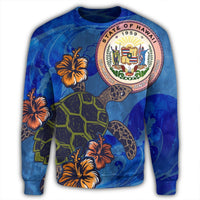 Hawaii Seal Of Hawaii Hibiscus Ocean Turtle Polynesian Sweatshirt - AH - Polynesian Pride