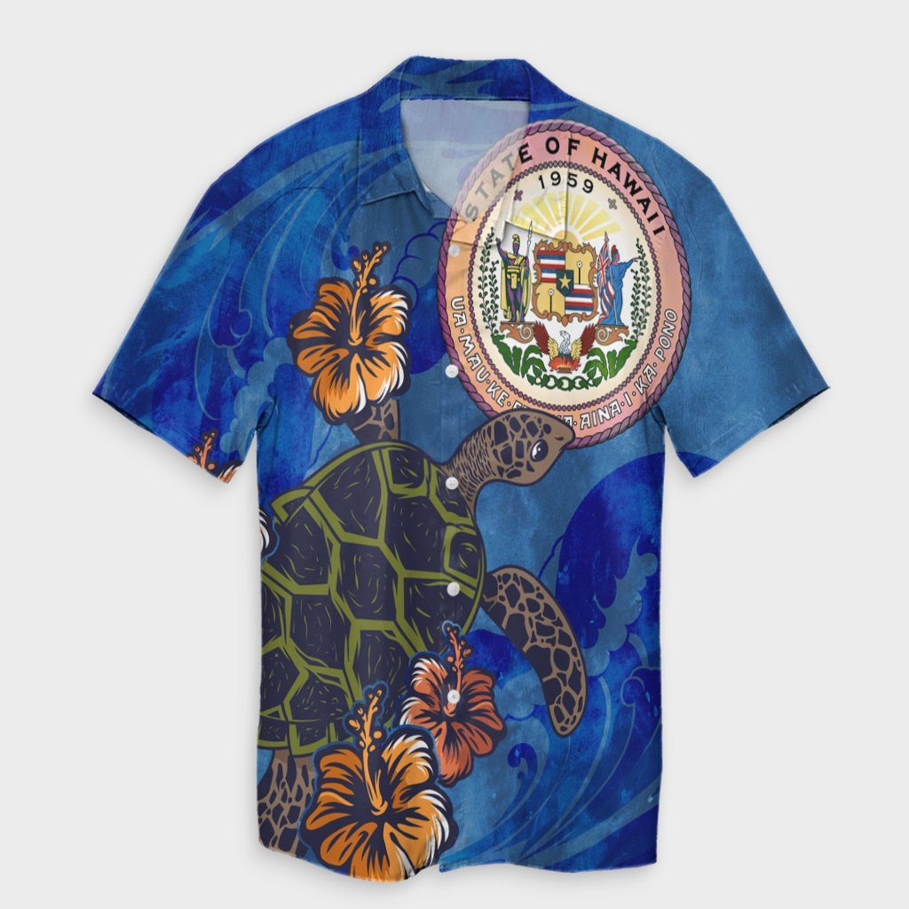Hawaii Seal Of Hawaii Hibiscus Ocean Turtle Polynesian Hawaiian Shirt - AH Unisex Black - Polynesian Pride