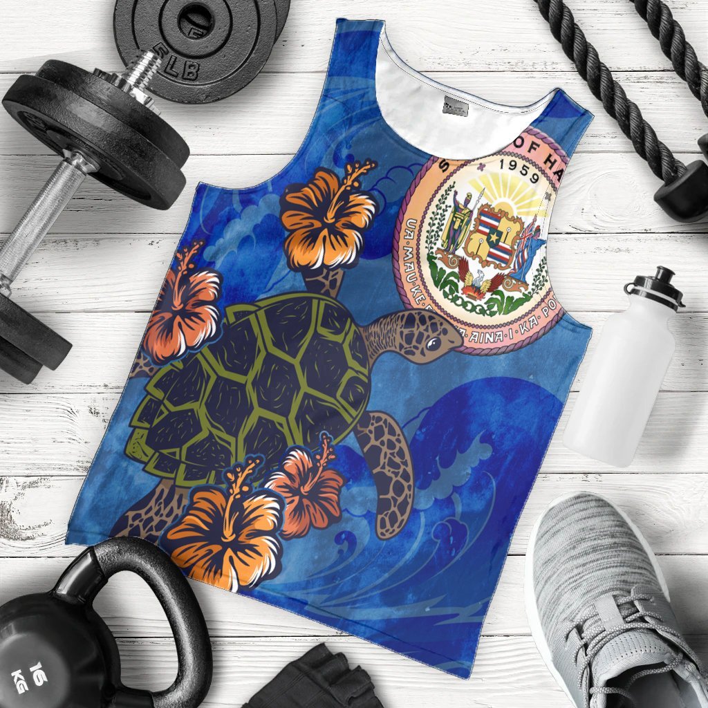 Hawaii Seal Of Hawaii Hibiscus Ocean Turtle Polynesian Tank Top - AH - Polynesian Pride