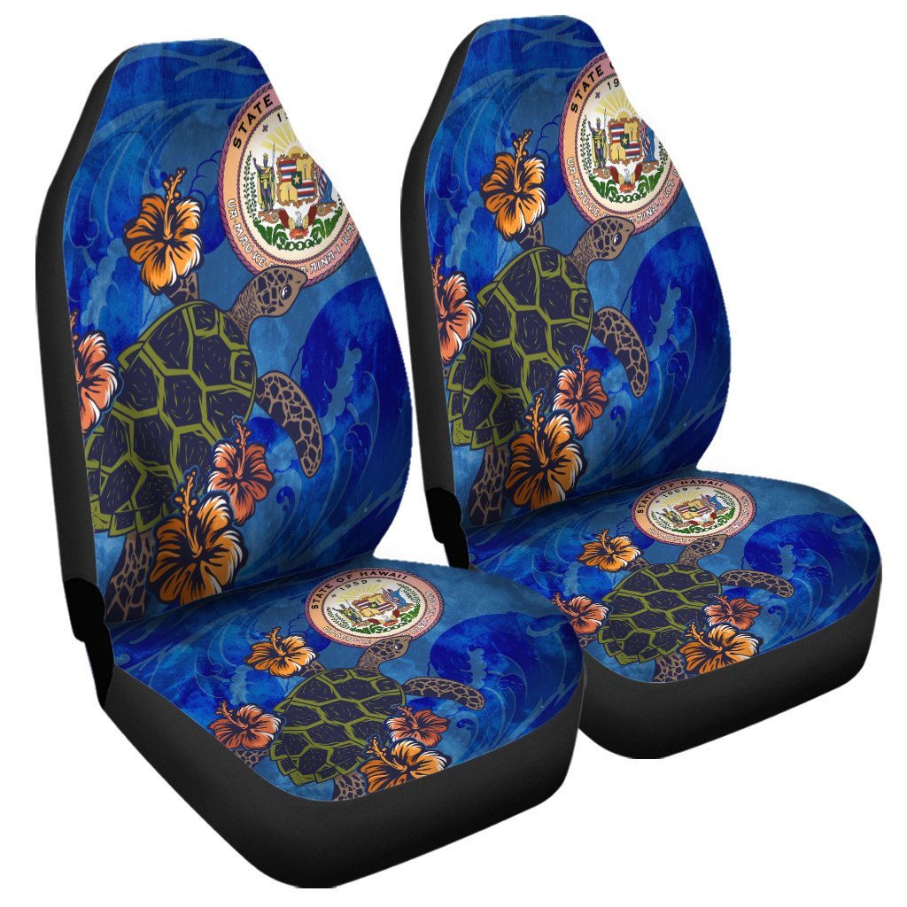 Hawaii Seal Of Hawaii Hibiscus Ocean Turtle Polynesian Car Seat Covers - AH Universal Fit Black - Polynesian Pride