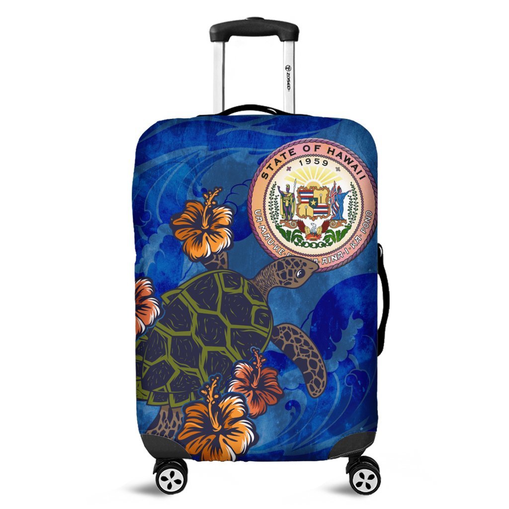 Hawaii Seal Of Hawaii Hibiscus Ocean Turtle Polynesian Luggage Covers - AH Black - Polynesian Pride