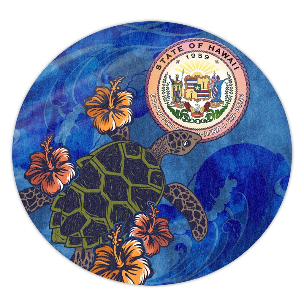Hawaii Seal Of Hawaii Hibiscus Ocean Turtle Polynesian Round Carpet - AH Round Carpet Luxurious Plush - Polynesian Pride