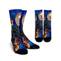 Hawaii Seal Of Hawaii Hibiscus Ocean Turtle Polynesian Crew Socks - AH Crew Socks White - Polynesian Pride