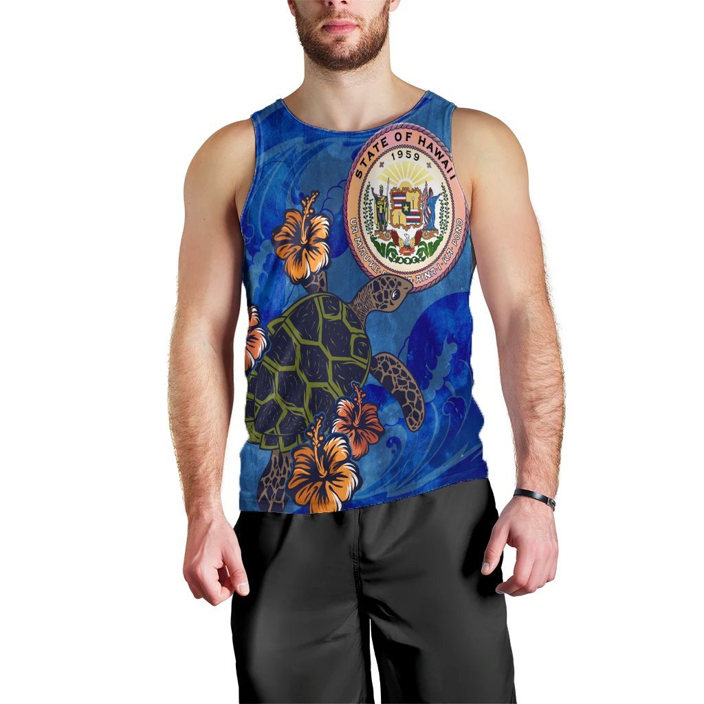 Hawaii Seal Of Hawaii Hibiscus Ocean Turtle Polynesian Tank Top - AH Black - Polynesian Pride