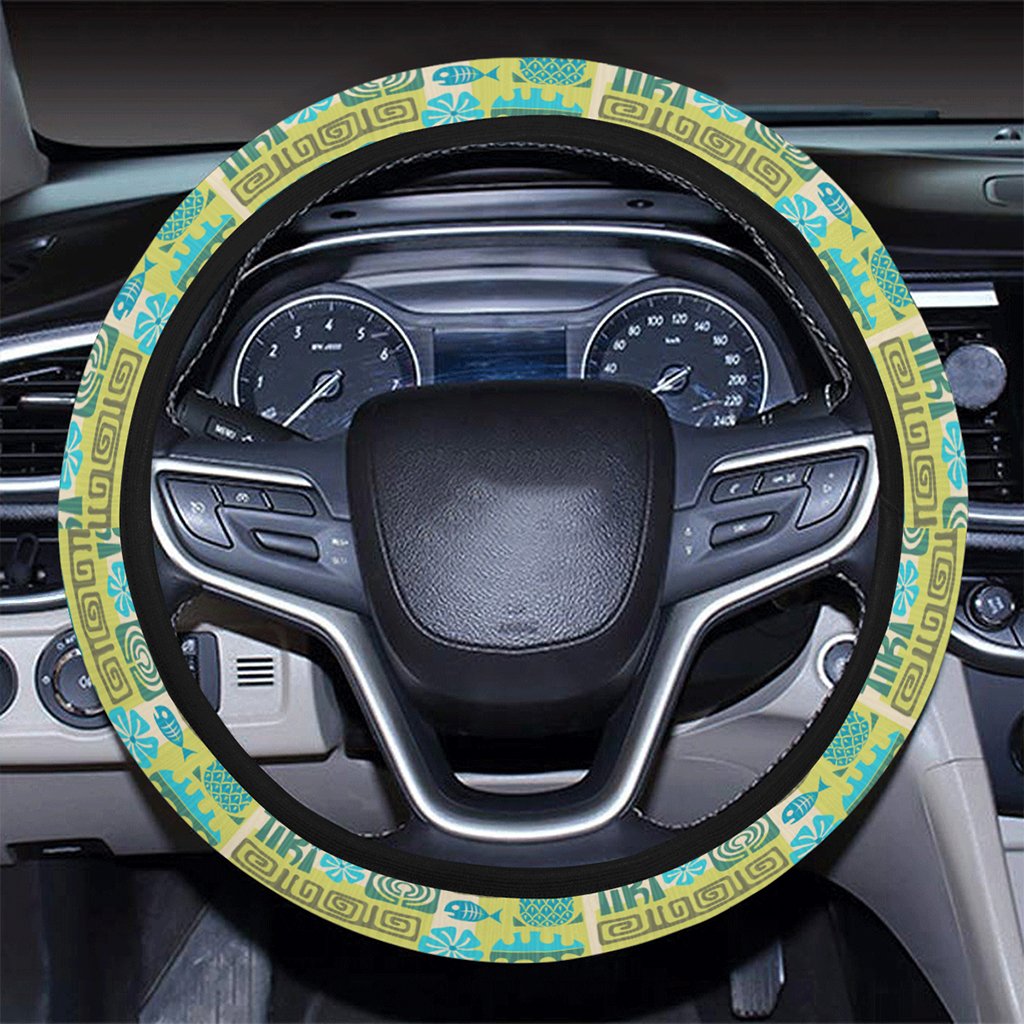 Hawaii Seamless Exotic Tiki Pattern Hawaii Universal Steering Wheel Cover with Elastic Edge - Polynesian Pride