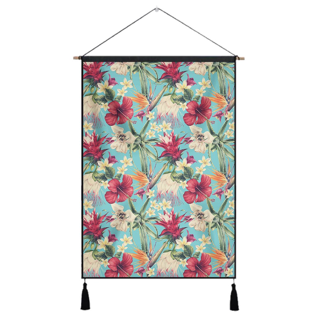 Hawaii Seamless Floral Pattern With Tropical Hibiscus, Watercolor Hanging Poster - AH- Hanging Poster 43 x 65 cm Cotton And Linen - Polynesian Pride