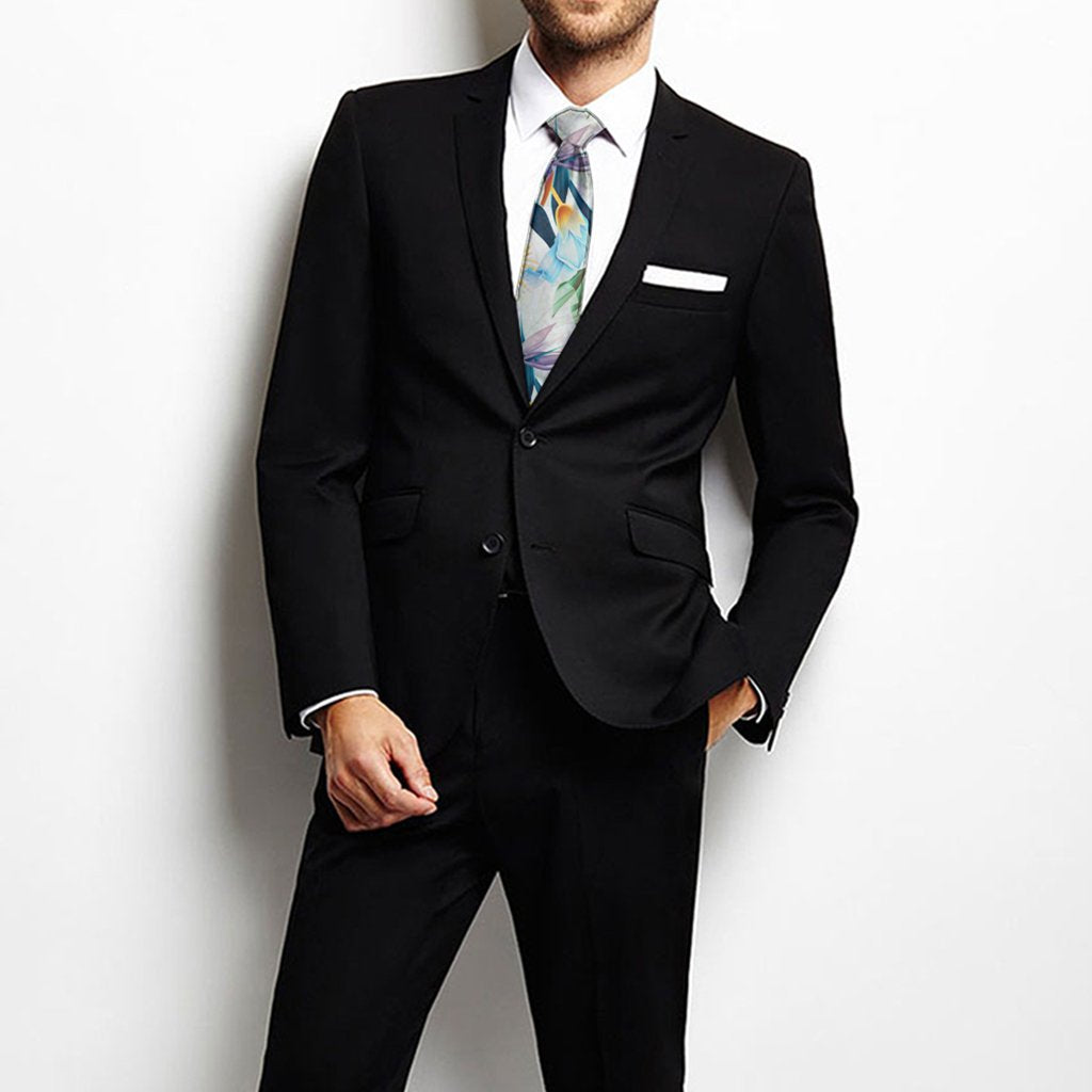 Hawaii Seamless Tropical Flower Plant And Leaf Necktie One Size Black Necktie - Polynesian Pride