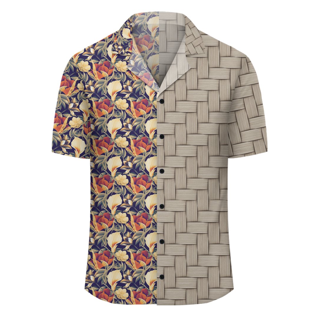Hawaii Seamless Tropical Flower Plant And Leaf Pattern Background Lauhala Moiety Hawaiian Shirt - Polynesian Pride