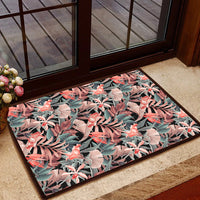 Hawaii Seamless Tropical Flower Plant Leaf Pattern Background Retro Botanical Style Hawaii Door Mat Door Mat Black - Polynesian Pride