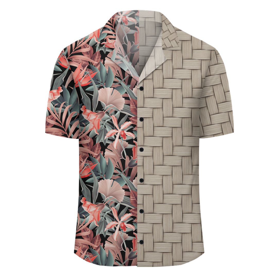 Hawaii Seamless Tropical Flower Plant Leaf Pattern Background Retro Botanical Style Lauhala Moiety Hawaiian Shirt - Polynesian Pride