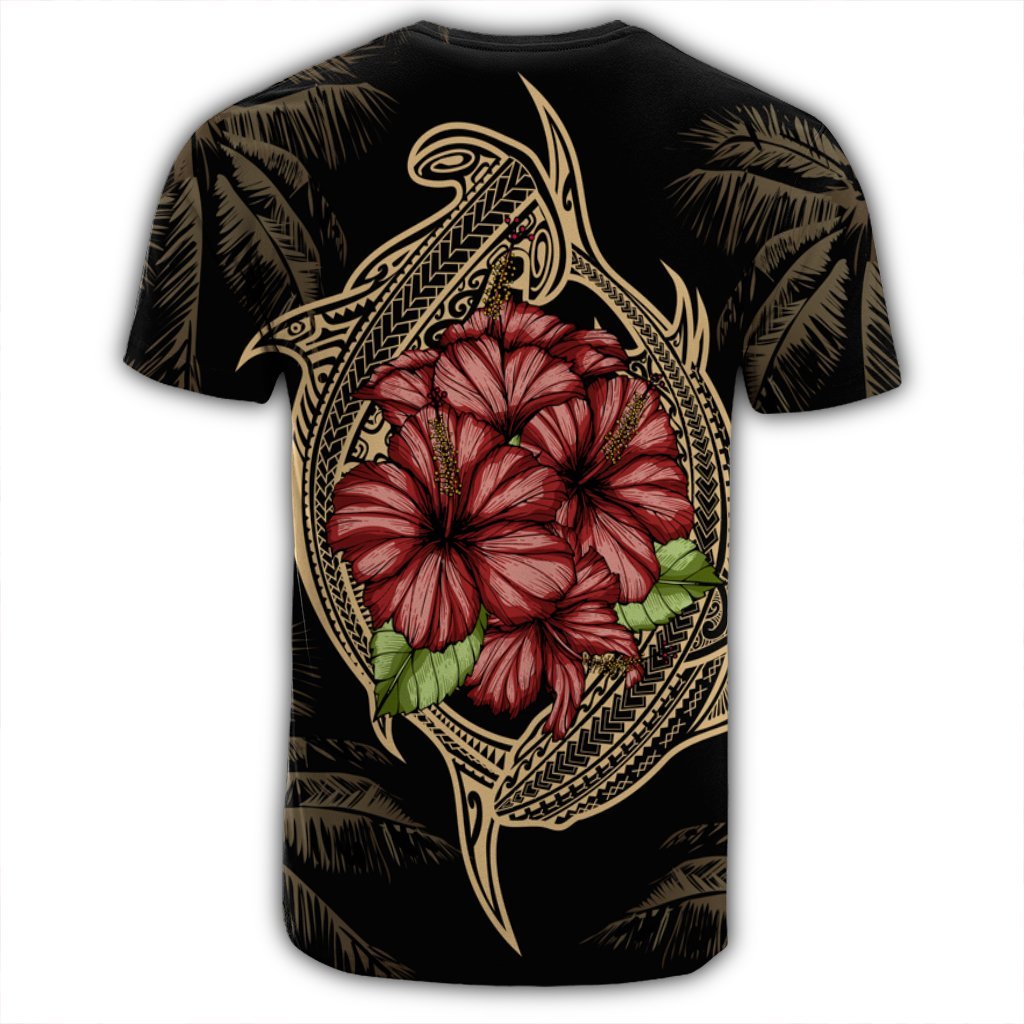 Hawaii Shark Hibiscus Gold T Shirt - Polynesian Pride