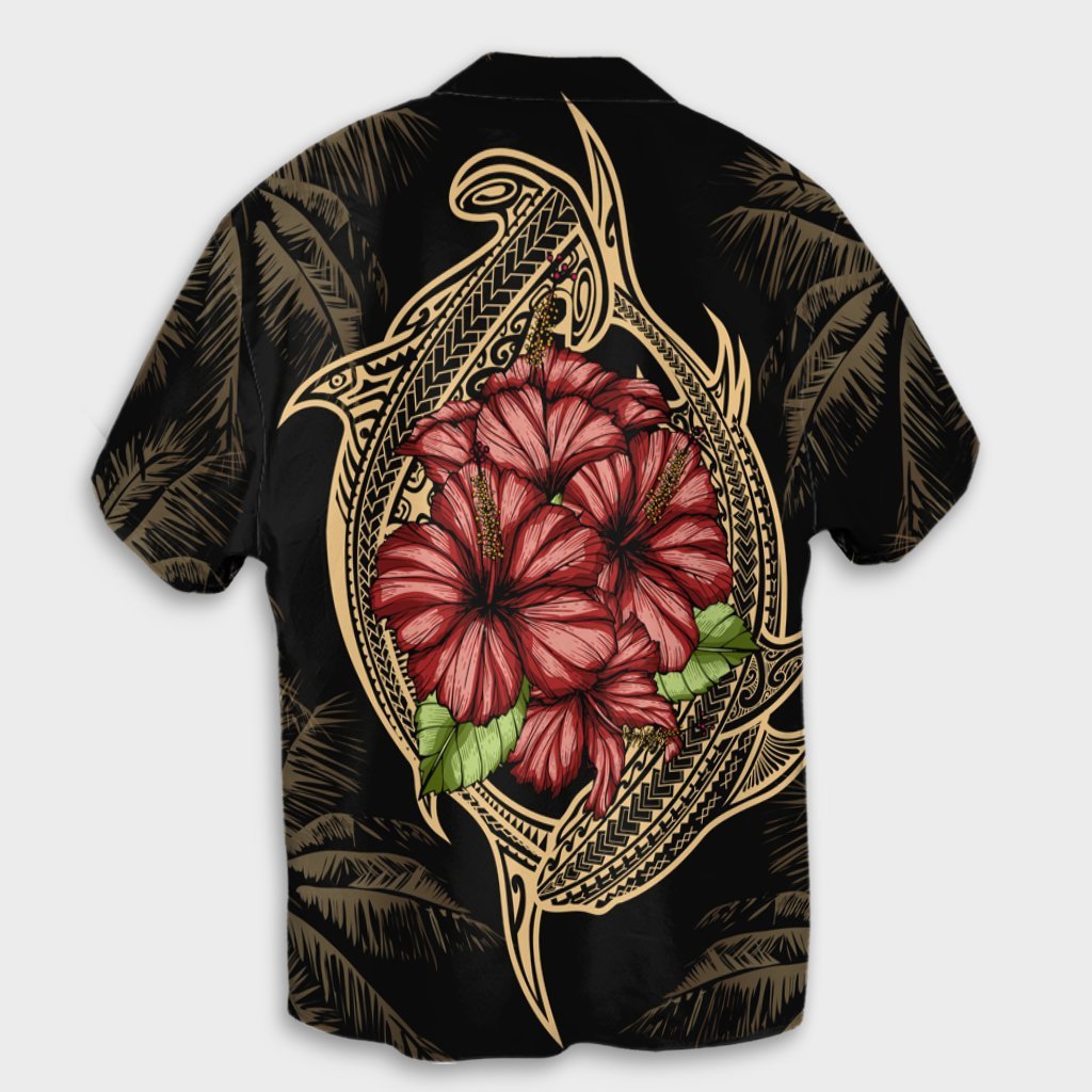 Hawaii Shark Hibiscus Gold Hawaiian Shirt - AH - Polynesian Pride